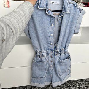 zara denim romper xs